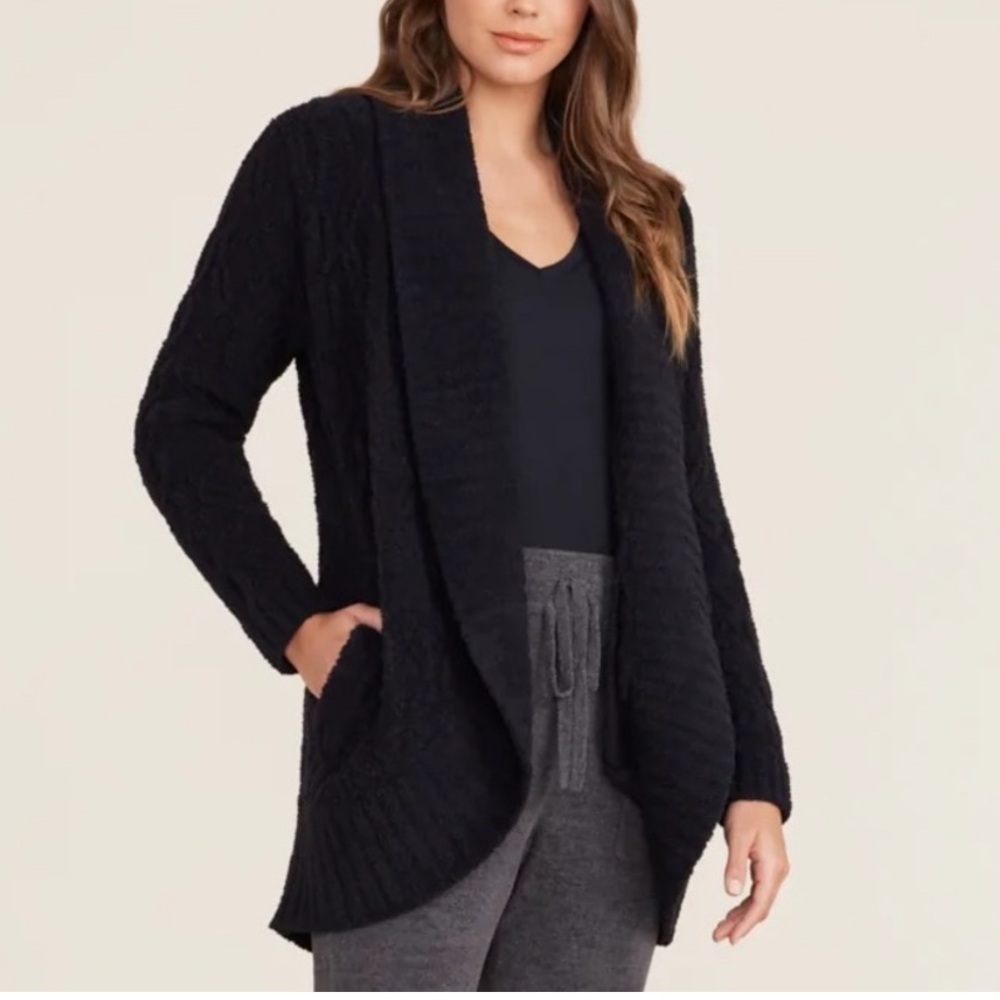 BAREFOOT DREAMS CozyChic Lite Circle Cardigan Black Medium Open Front Cozy